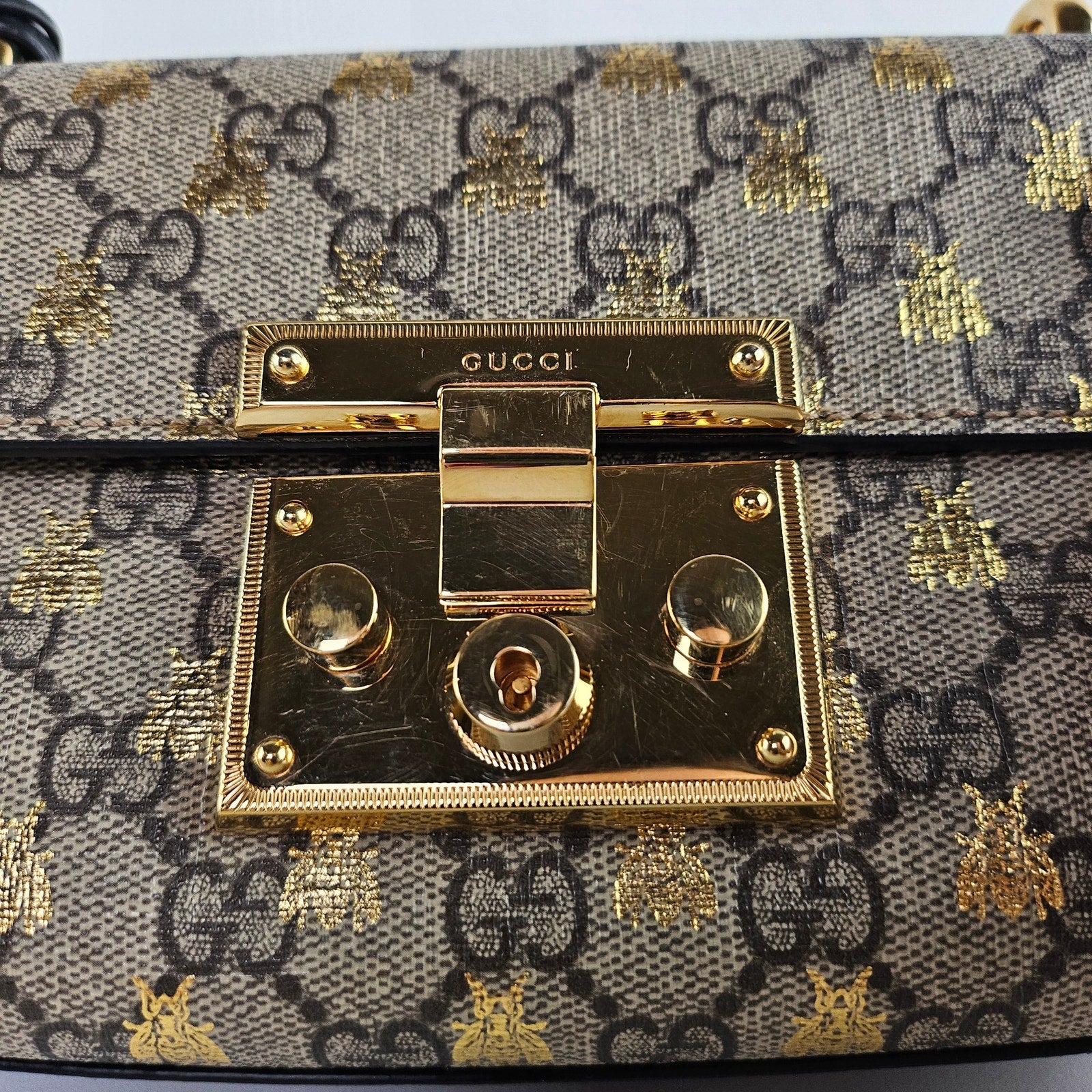 Gucci GG Supreme Monogram Bees Small Padlock Shoulder Bag Black