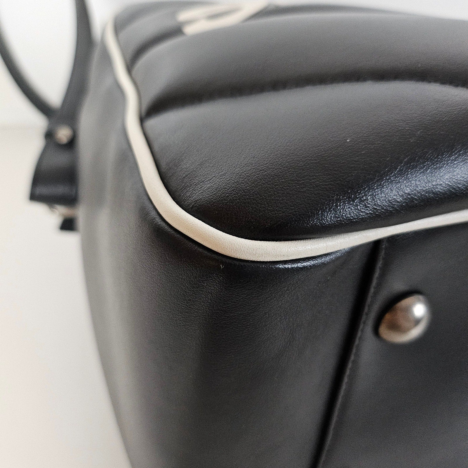 Saint Laurent Calfskin Miles Logo Bowler Duffel Bag Black