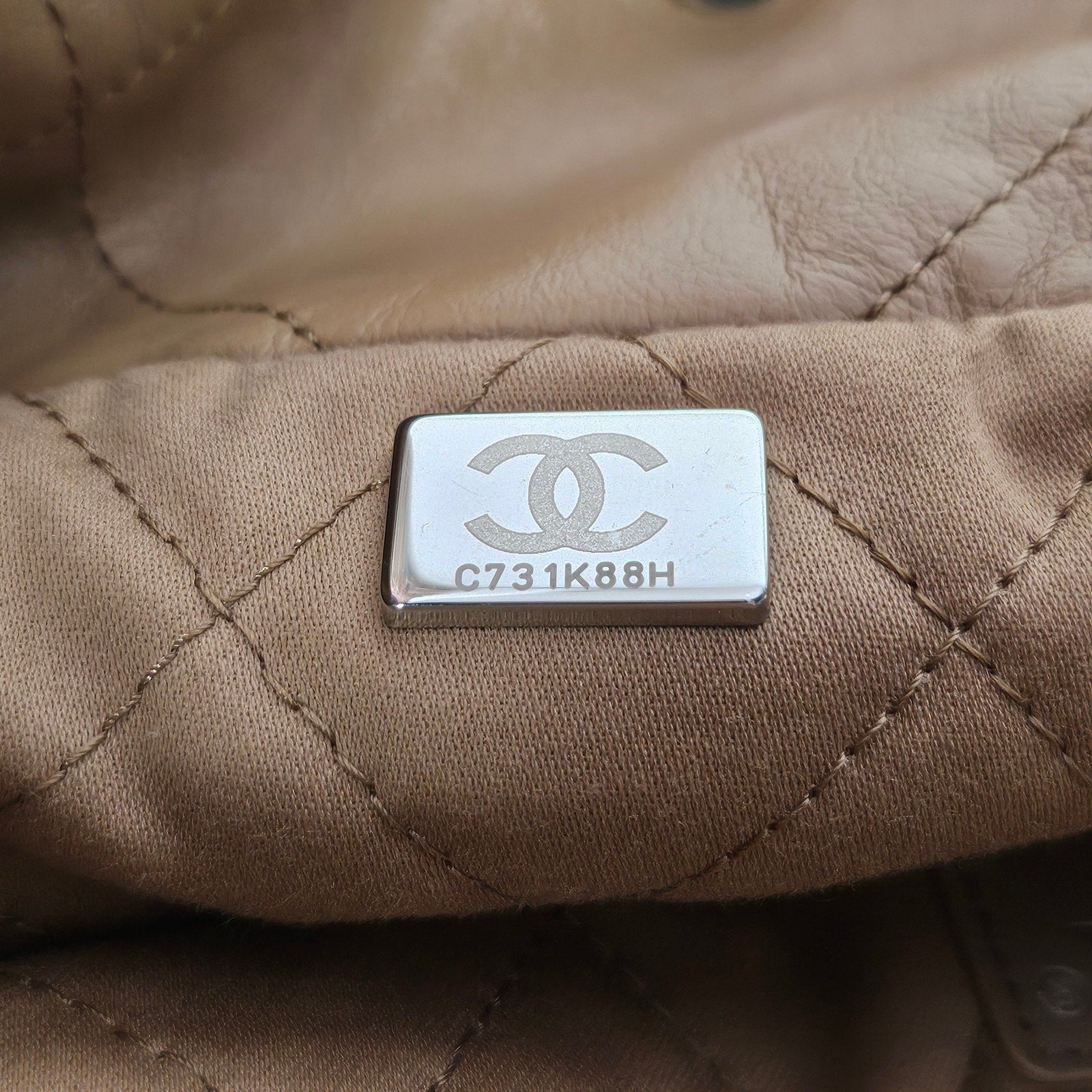 Chanel Shiny Calfskin Quilted Small Chanel 22 Hobo Beige Brown