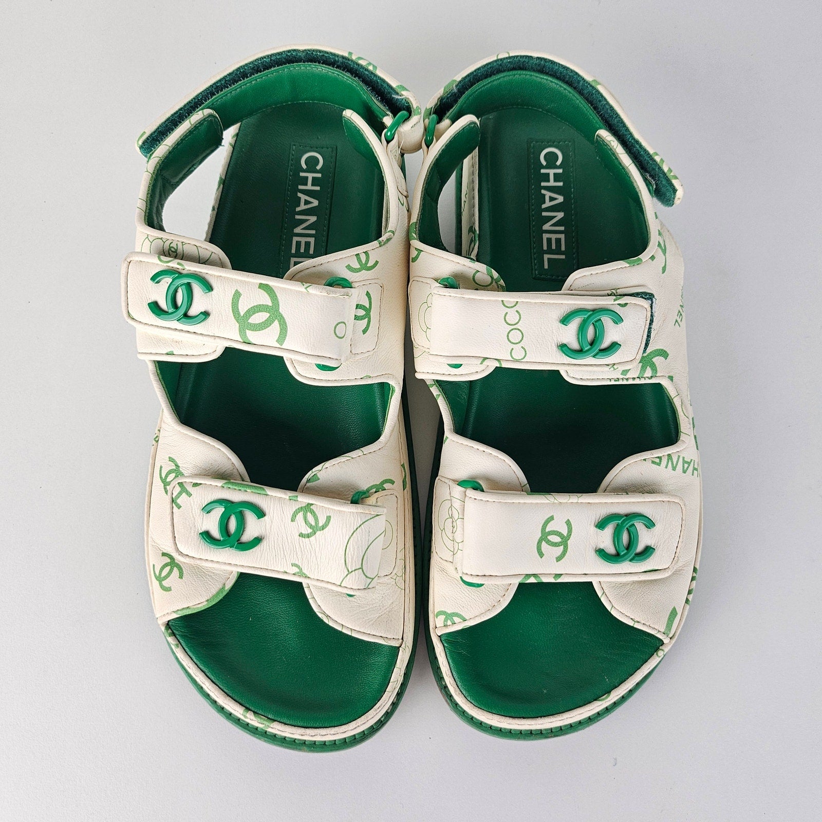 Chanel Green CC Dad Sandals US 8 / EU 38