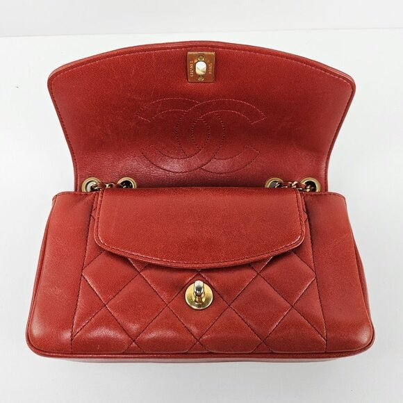 Chanel Small Diana Leather Red Brown Shoulder Bag