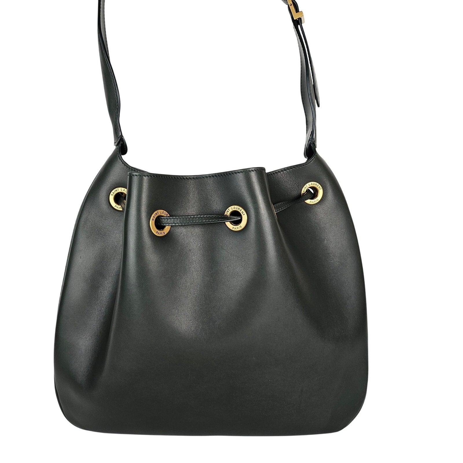 Saint Laurent Calfskin Paris VII Medium Hobo Dark Green