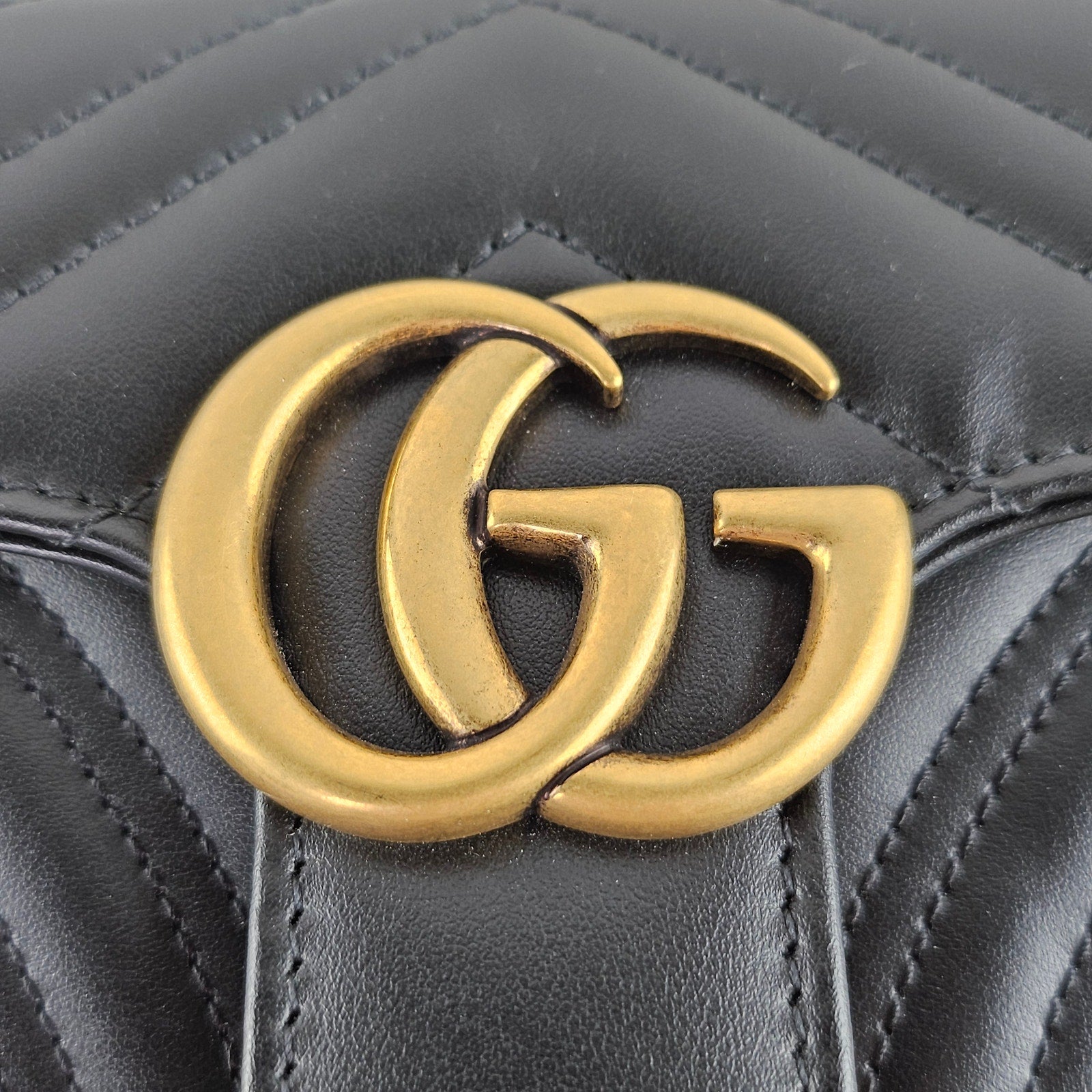 Gucci Matelasse Leather Mini GG Marmont Shoulder Bag Black