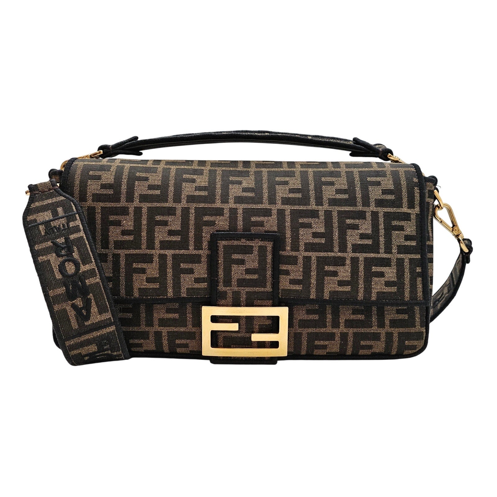 Fendi Fabric Jacquard FF 1974 Medium Baguette Tobacco Moro Black