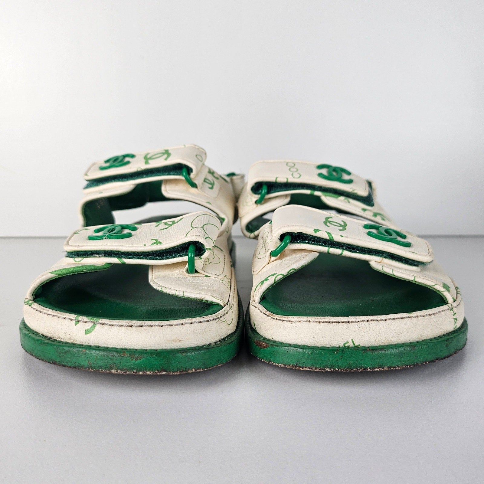 Chanel Green CC Dad Sandals US 8 / EU 38