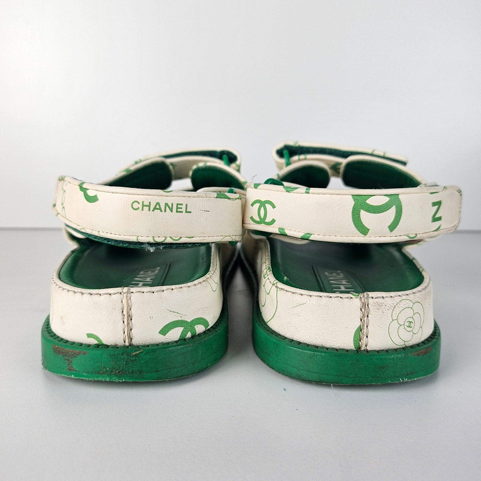 Chanel Green CC Dad Sandals US 8 / EU 38
