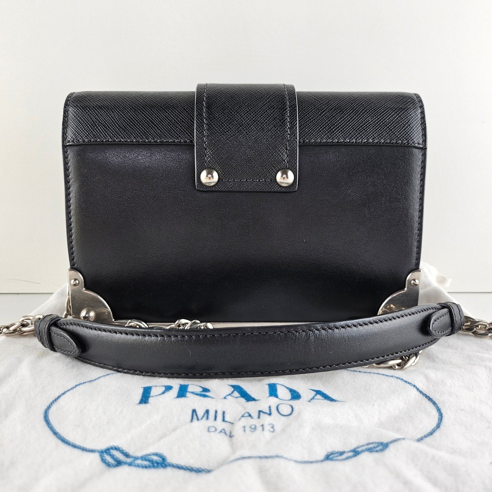 Prada Black Small Astrology Cahier Silver Hardware Leather Crossbody Bag