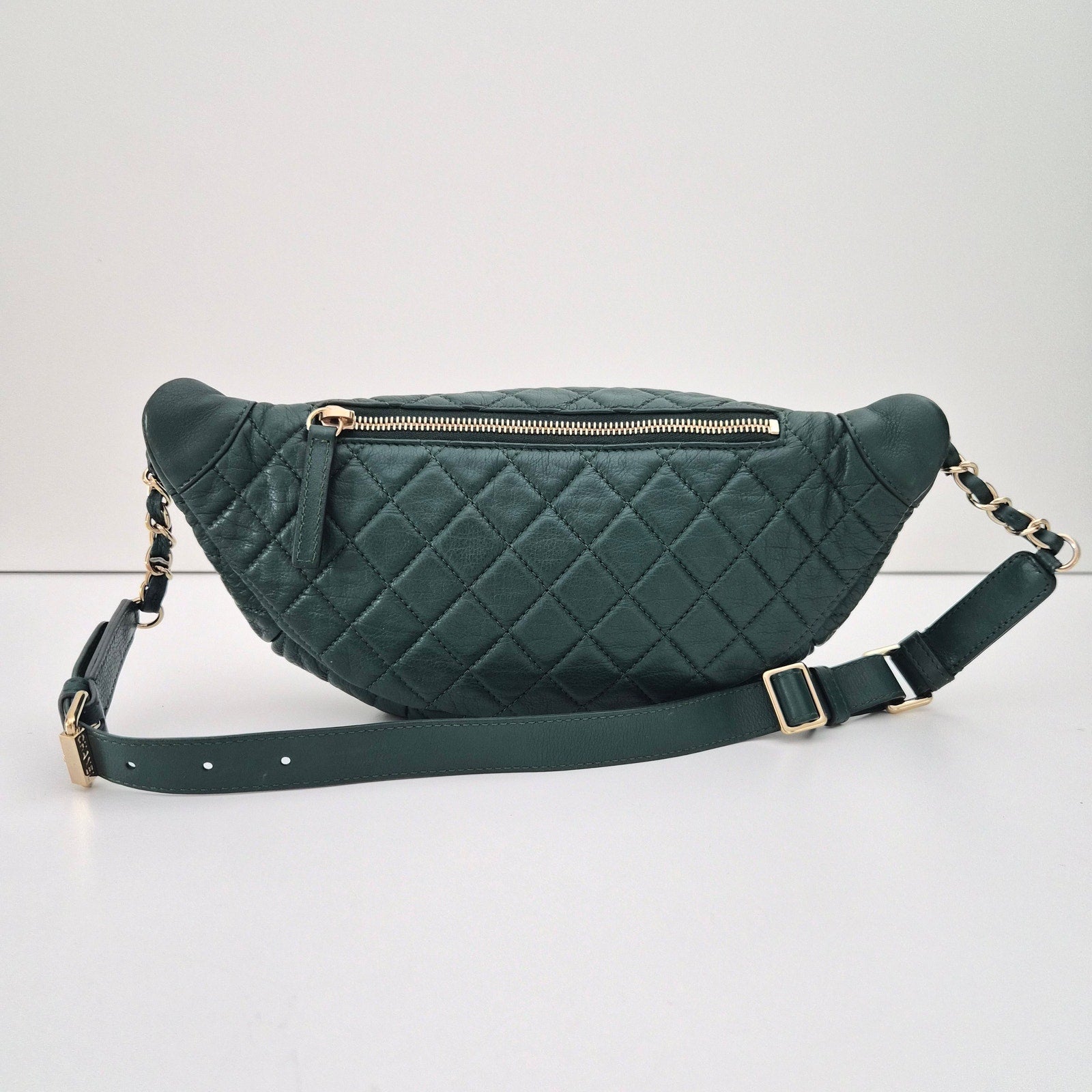 Chanel Calfskin Quilted Banane Waist Bag Fanny Pack Green