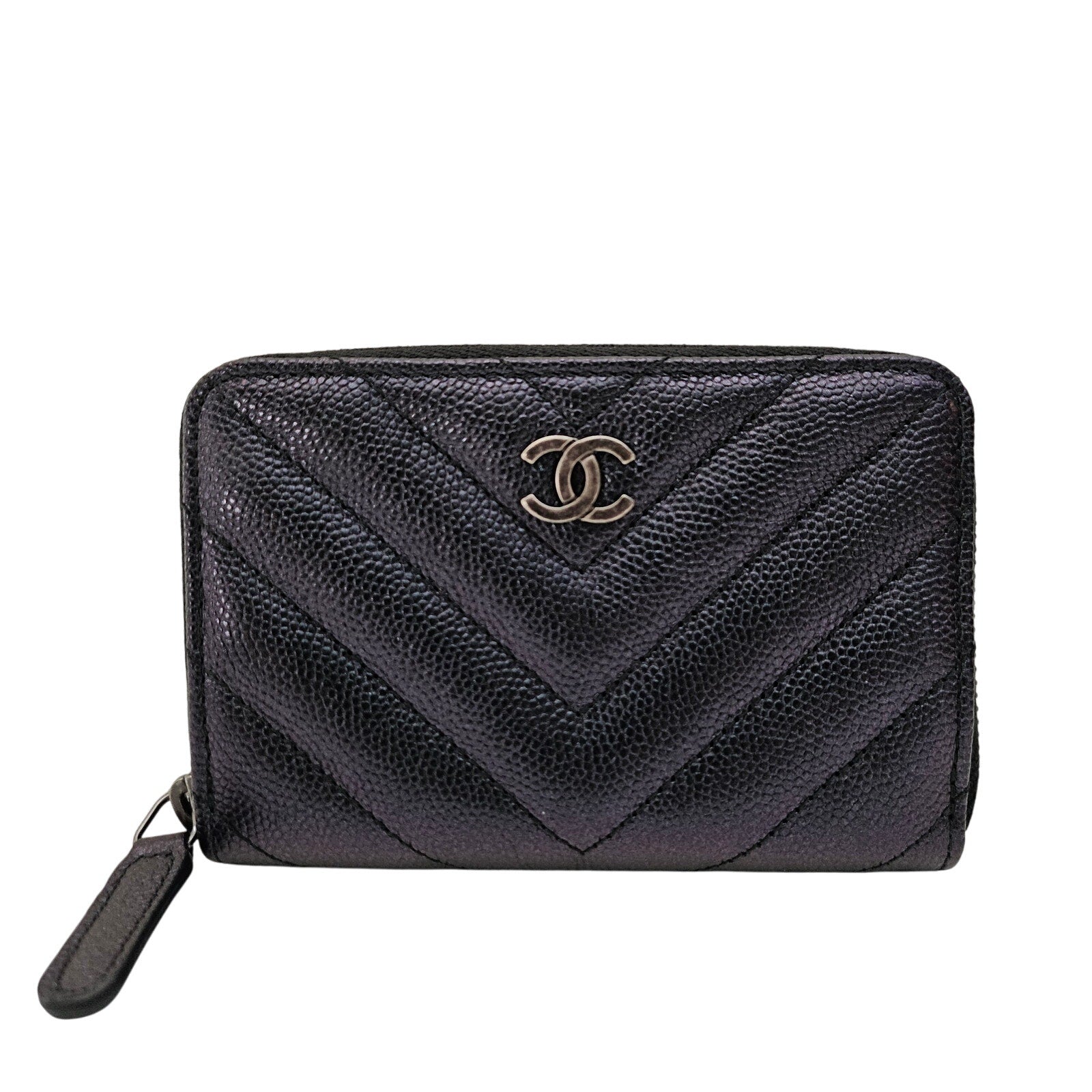 Chanel Chevron 17b Iridescent Caviar Leather Black