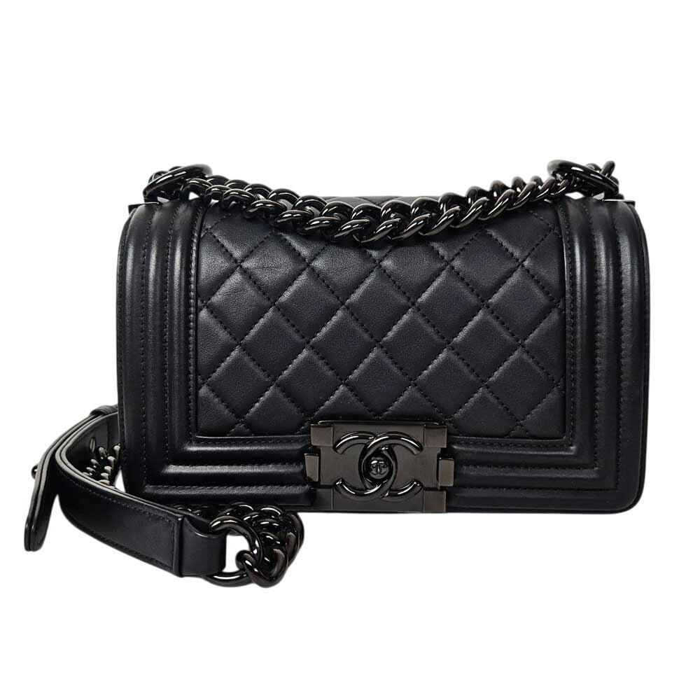 Chanel So Black Small Boy Lambskin Shoulder Bag