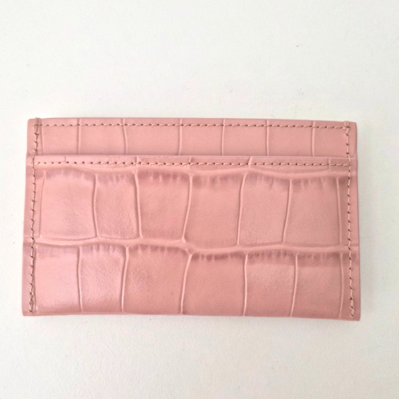 Chanel Calfskin Crocodile Embossed Crococo Card Holder Light Pink NWT
