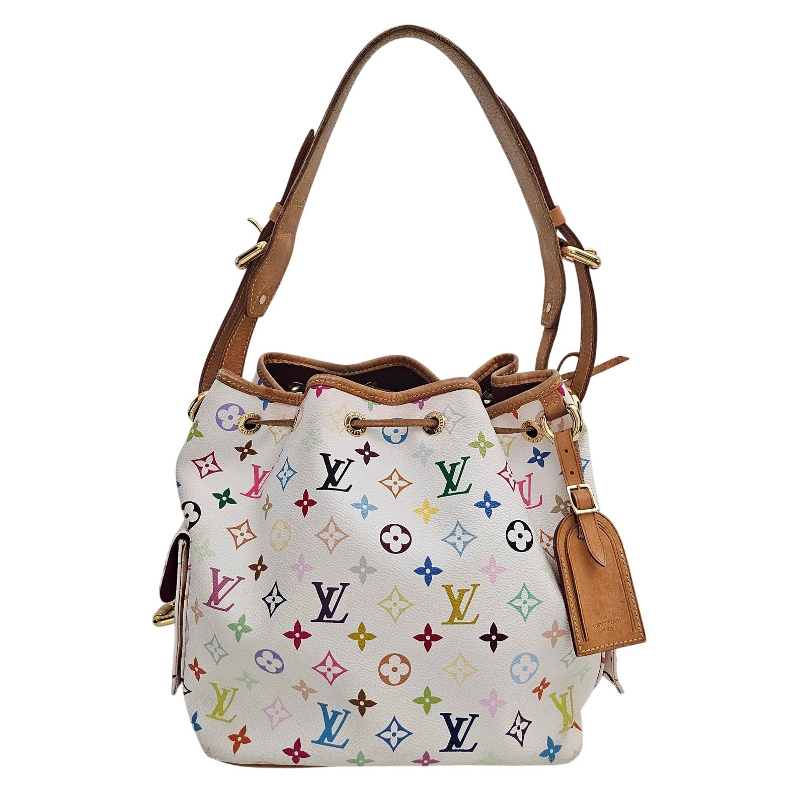 Louis Vuitton Takashi Murakami Monogram Multicolor Petit Noe White Bucket Bag