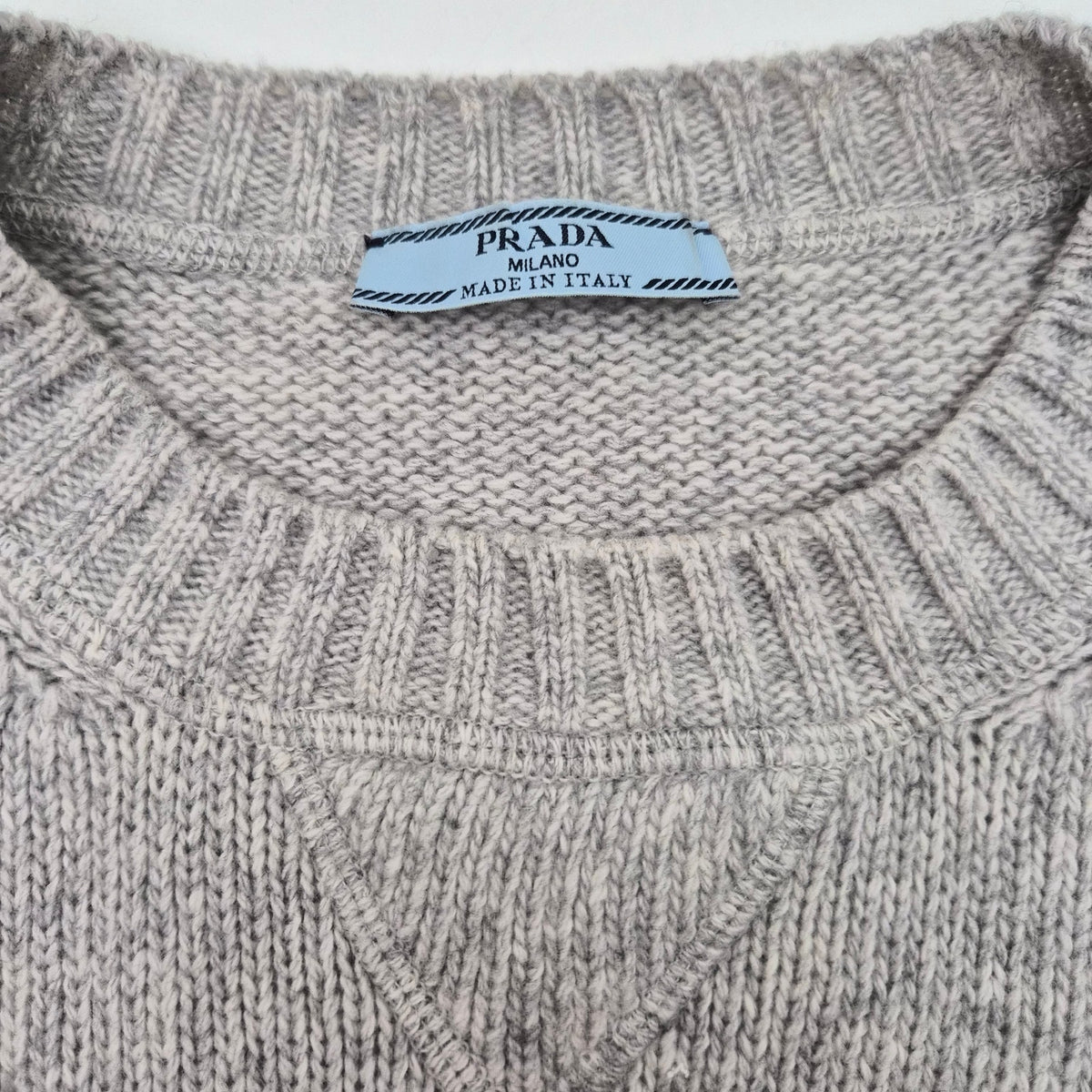 Prada Wool and Cashmere Crew-Neck Logo Sweater Gray Size 40