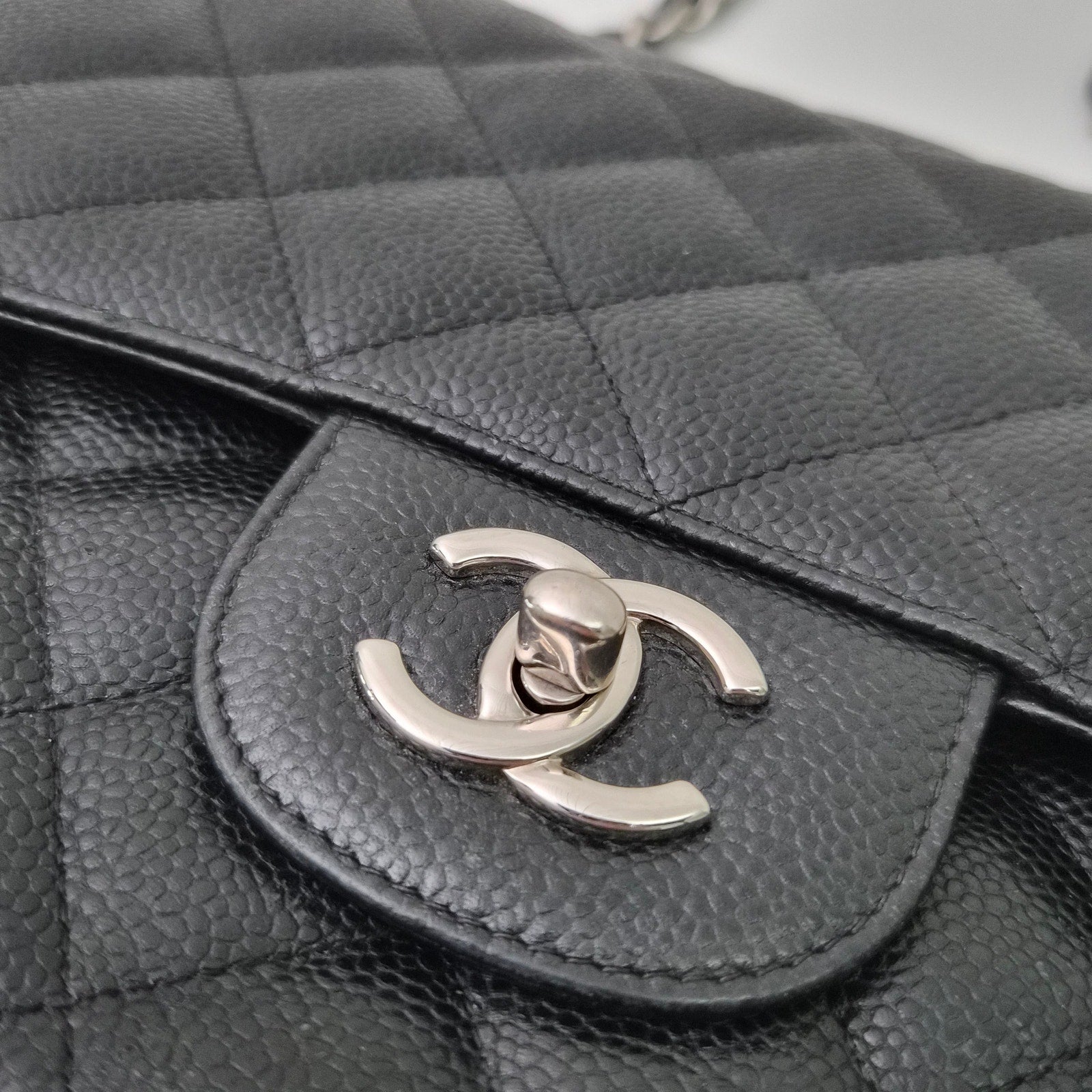 Chanel Caviar Leather Quilted Jumbo Double Classic Flap Black