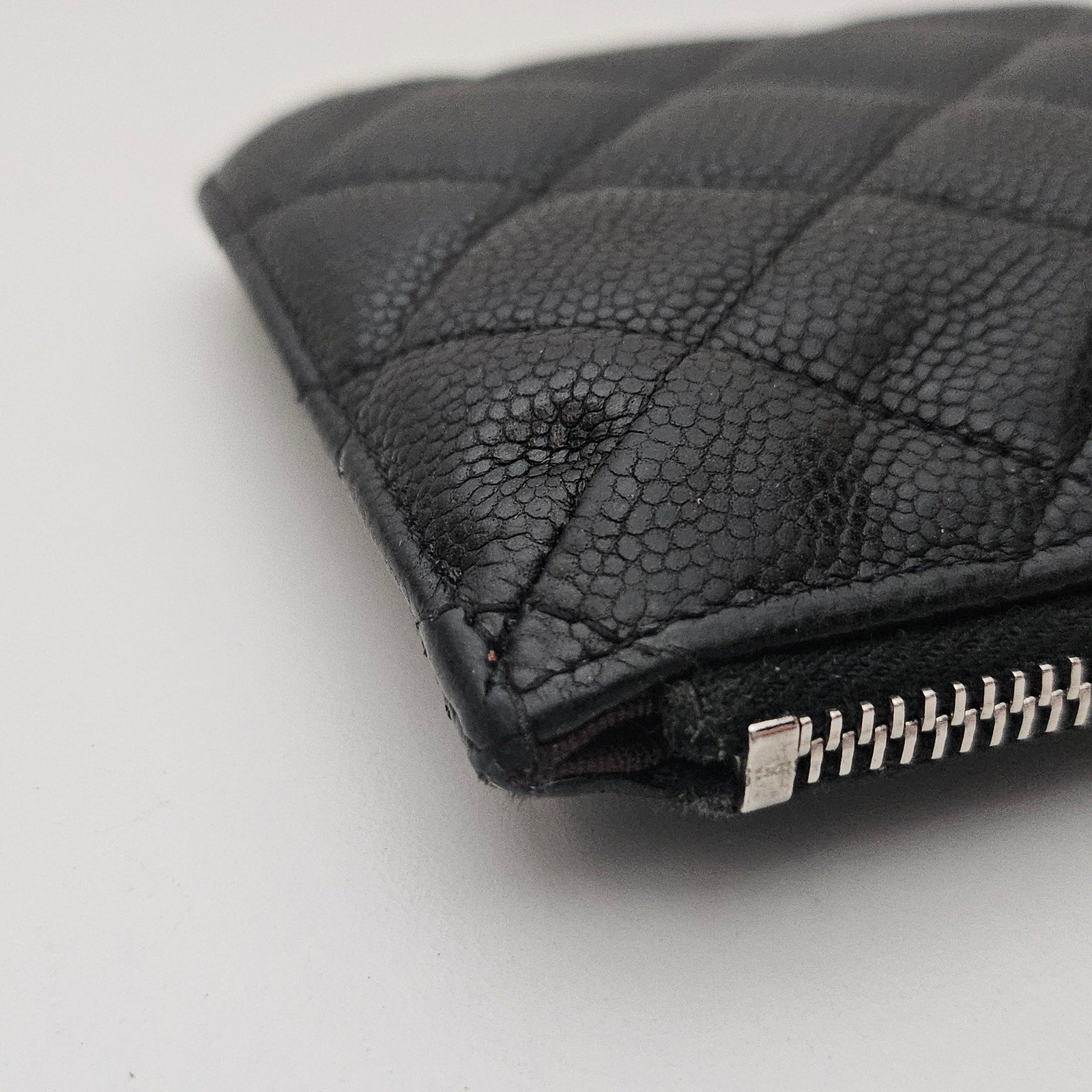 Chanel Black Caviar Leather Quilted Phone Holder Long ZIp Wallet