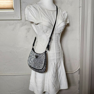 Prada Satin Crystal Cleo Shoulder Bag Black