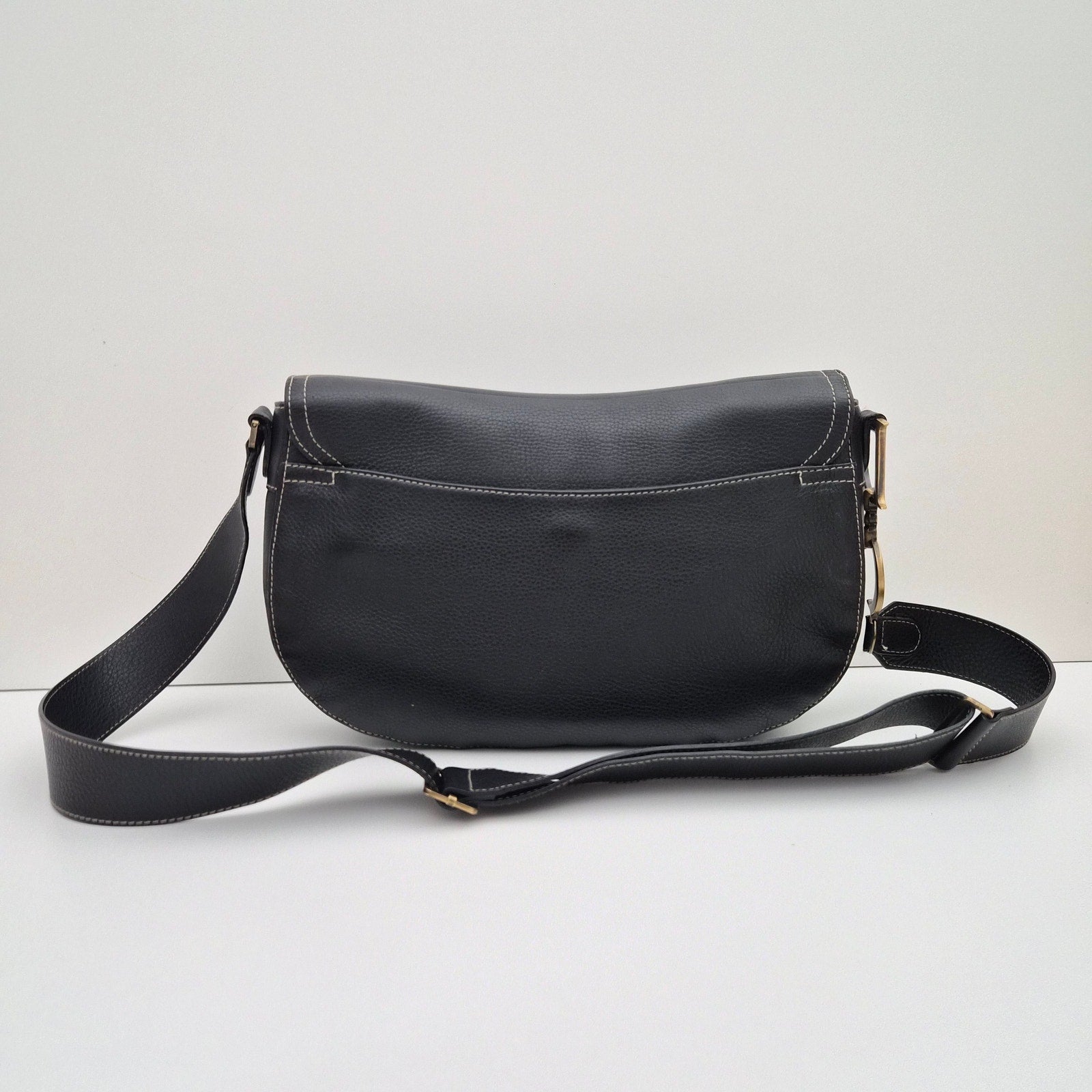 Christian Dior Vintage Saddle Messenger Bag Leather Black