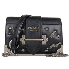 Load image into Gallery viewer, Prada Black Small Astrology Cahier Silver Hardware Leather Crossbody Bag
