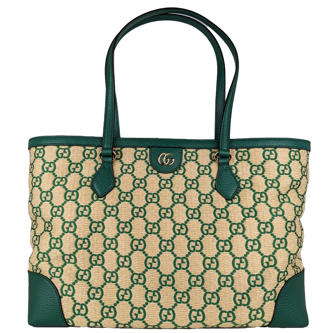 Gucci Ophidia Raffia Tote Bag Green