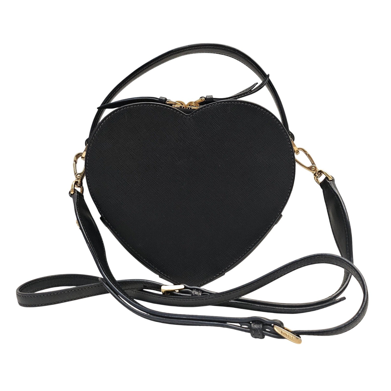 Prada Saffiano Leather Odette Heart Crossbody Black