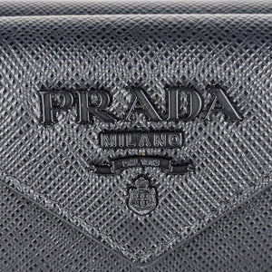 Prada Saffiano Black Monochrome Leather Envelope Trifold Wallet