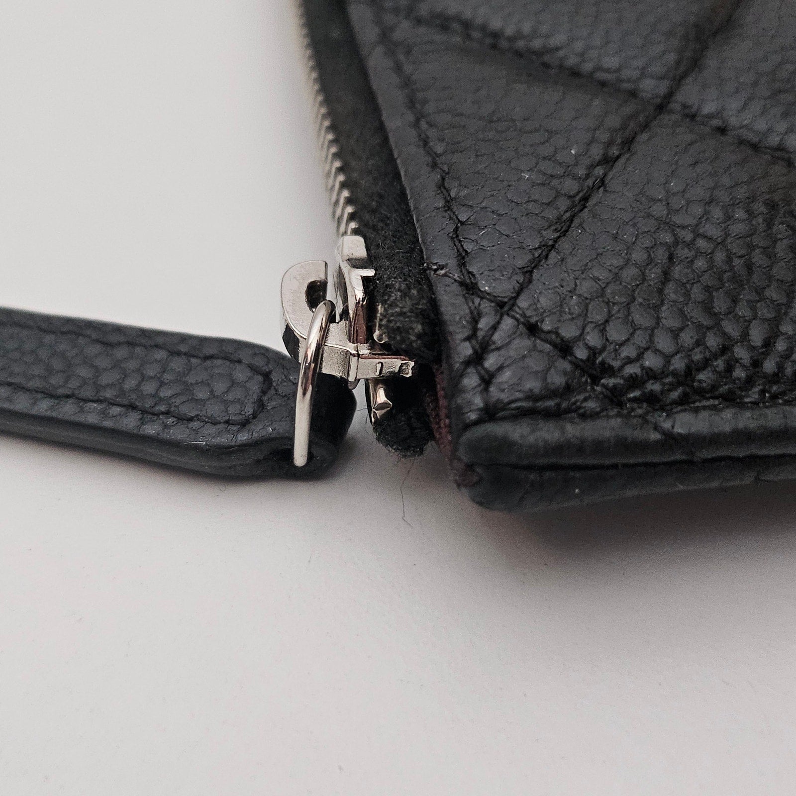 Chanel Black Caviar Leather Quilted Phone Holder Long ZIp Wallet