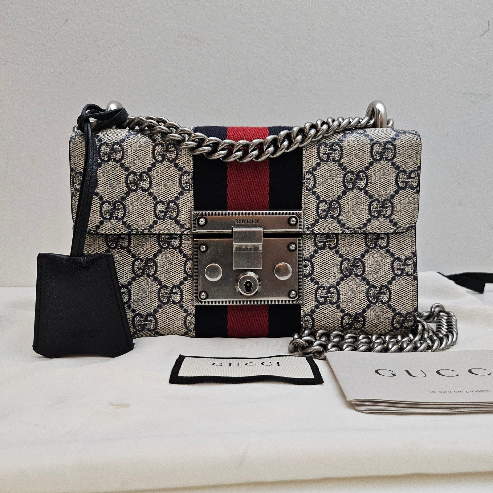 Gucci GG Supreme Web Small Padlock Shoulder Bag Black