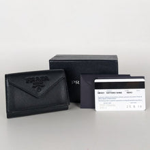 Load image into Gallery viewer, Prada Saffiano Black Monochrome Leather Envelope Trifold Wallet
