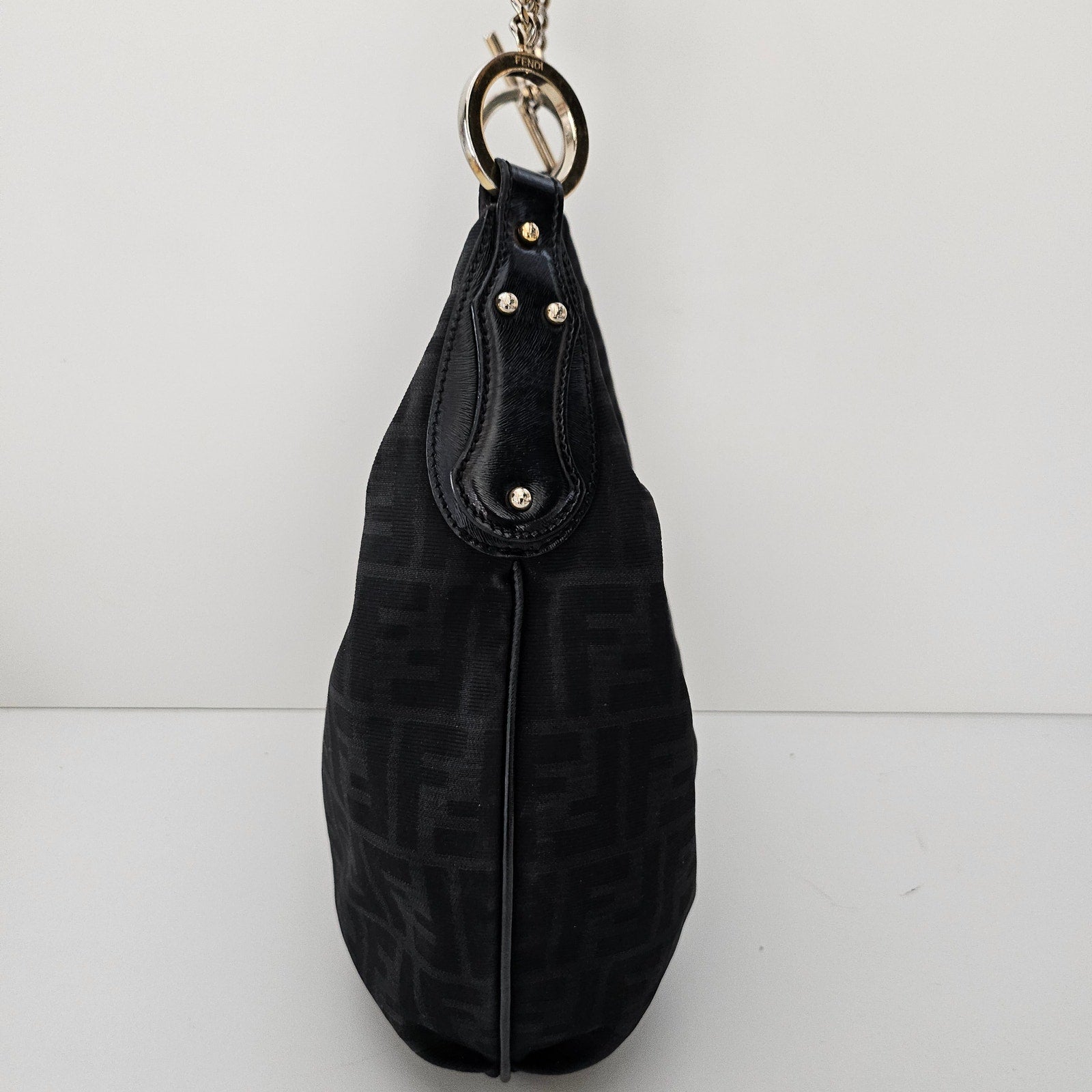 Fendi Black Zucca Canvas and Patent Leather Chef Chain Hobo