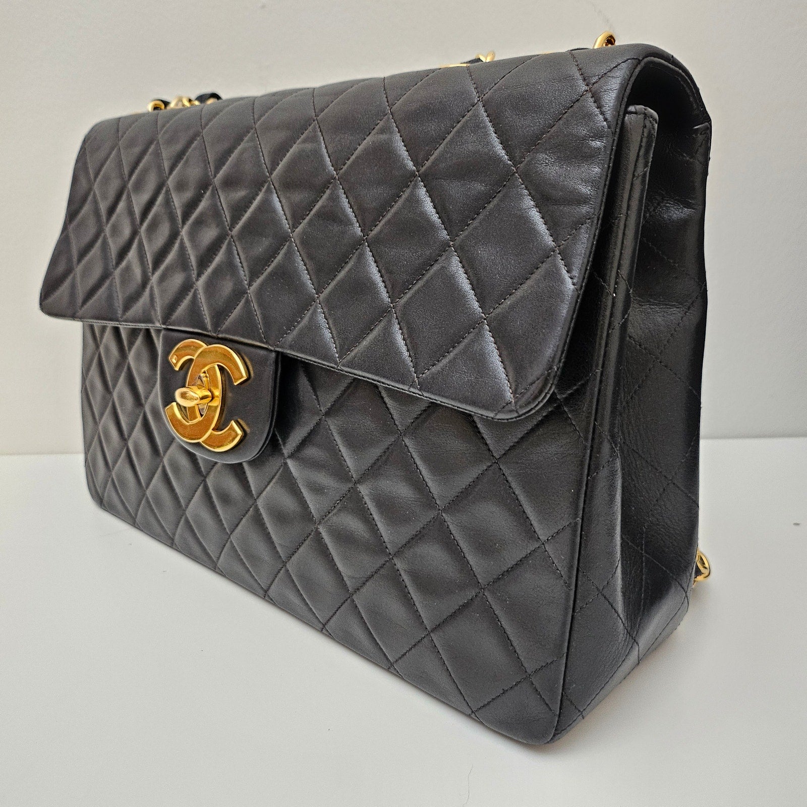 Chanel Lambskin Quilted XL Jumbo Single Flap Black