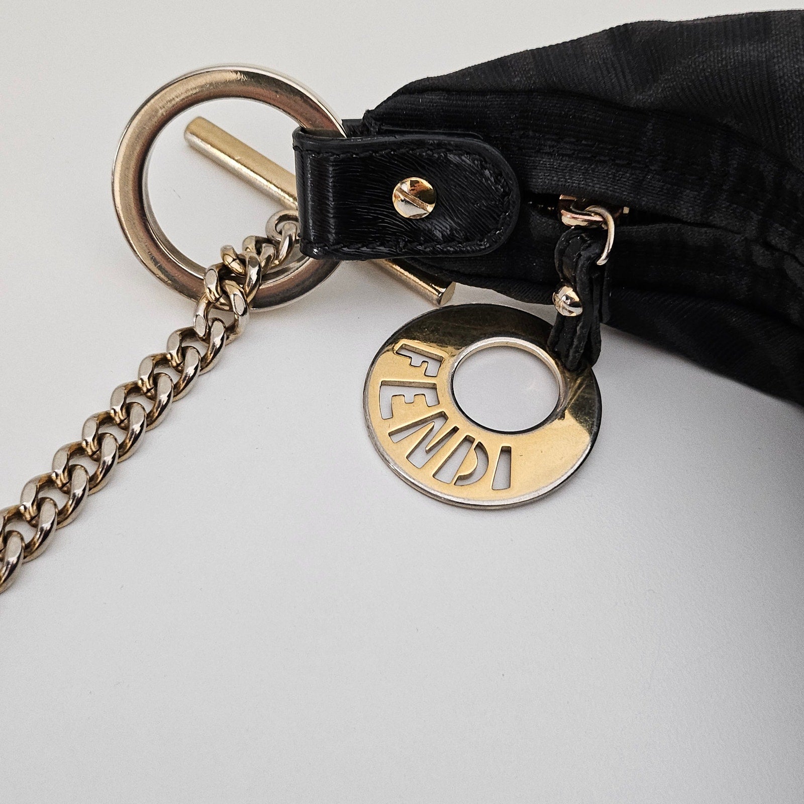 Fendi Black Zucca Canvas and Patent Leather Chef Chain Hobo