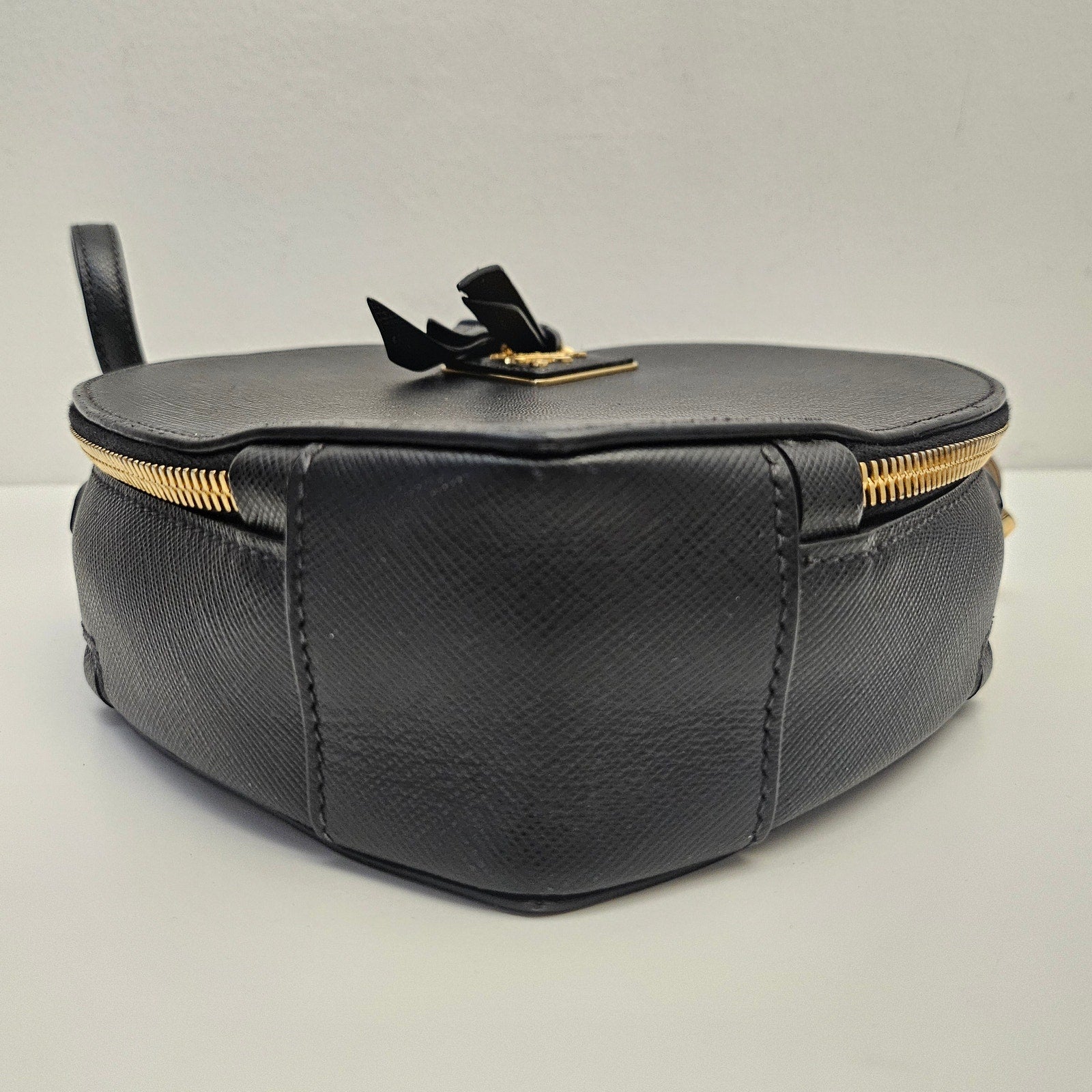 Prada Saffiano Leather Odette Heart Crossbody Black