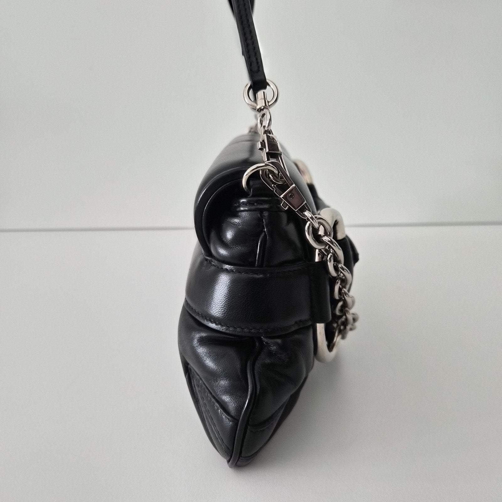 Gucci Large Horsebit Chain Shoulder Bag Vertical Quilted Leather Black