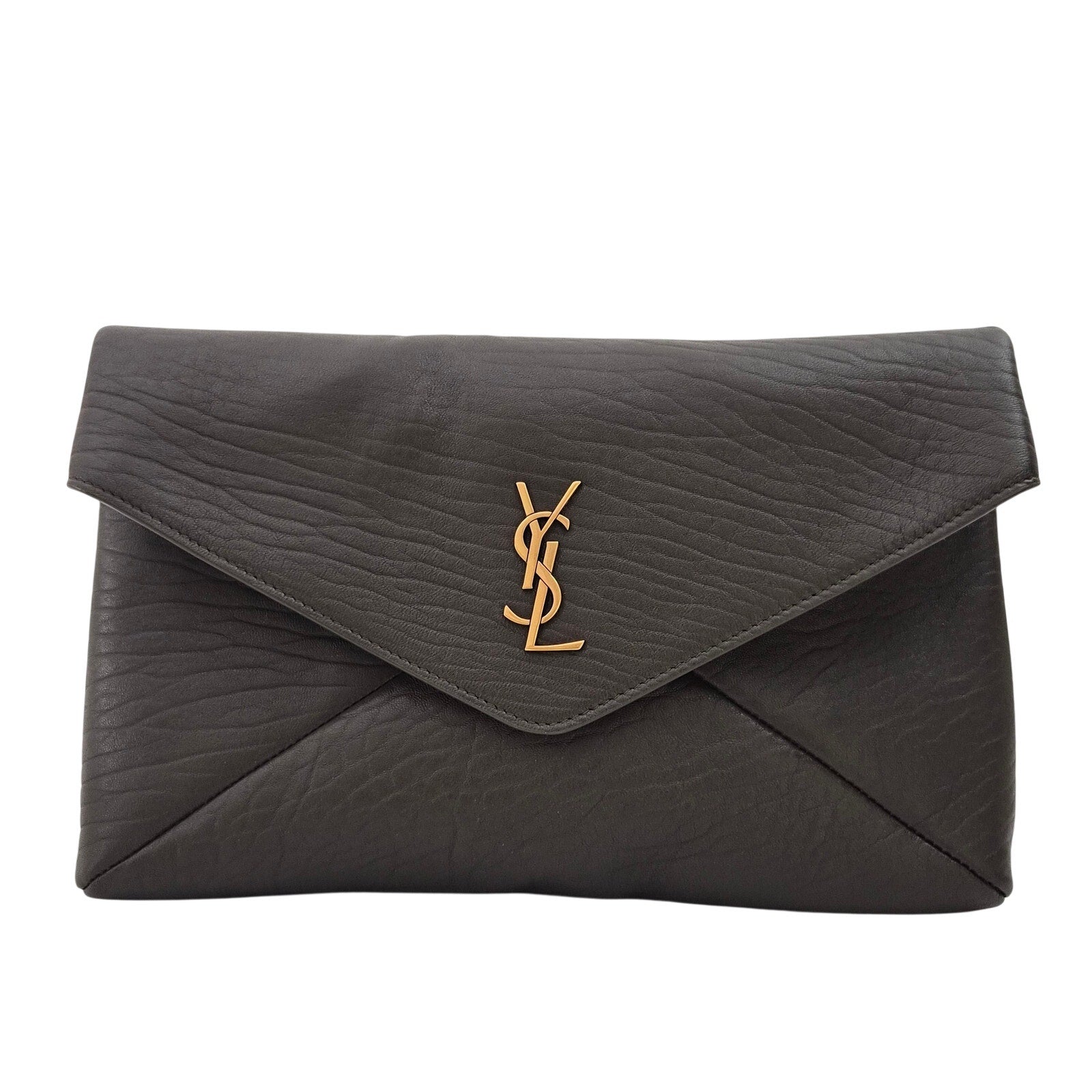Saint Laurent Grained Lambskin Cassandre Envelope Pouch Taupe