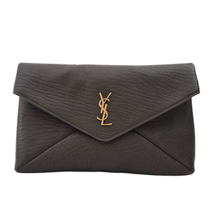 Saint Laurent Grained Lambskin Cassandre Envelope Pouch Taupe