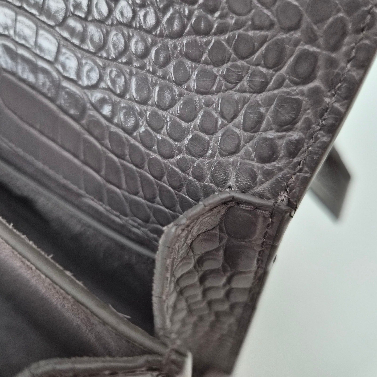 Saint Laurent Medium Croc Gray Sunset Shoulder Bag