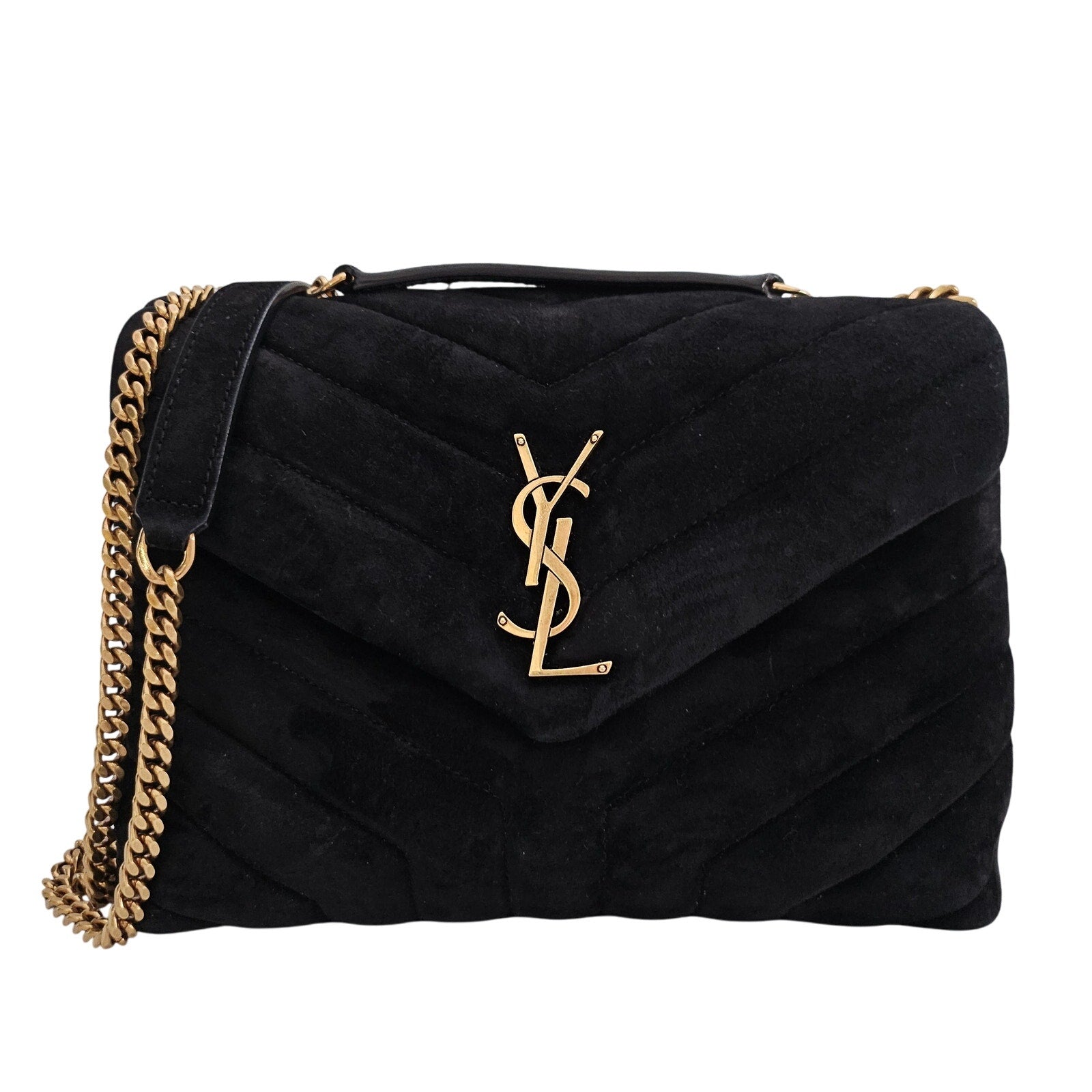 Saint Laurent Small Suede Loulou Shoulder Bag Black