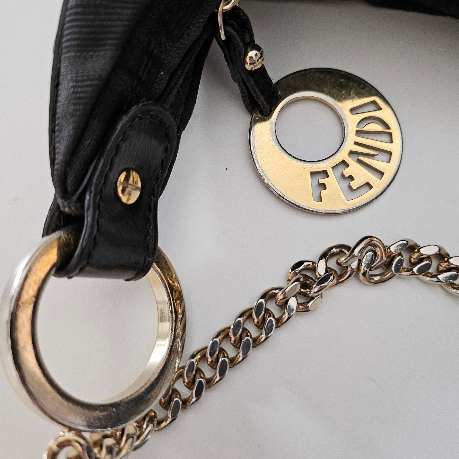 Fendi Black Zucca Canvas and Patent Leather Chef Chain Hobo