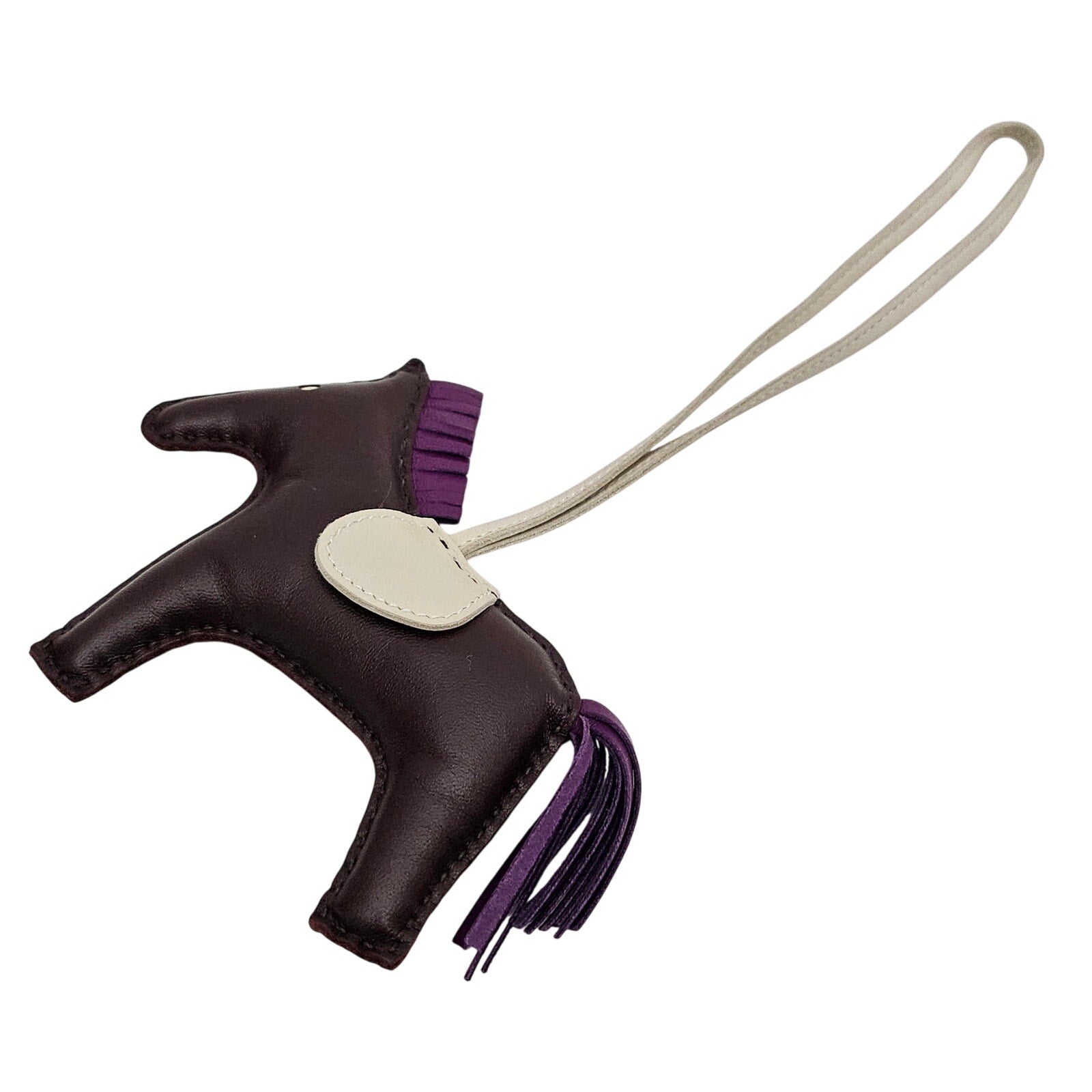 Hermes Milo Lambskin Grigri Rodeo Horse Bag Charm PM Rouge Sellier Craie Violet