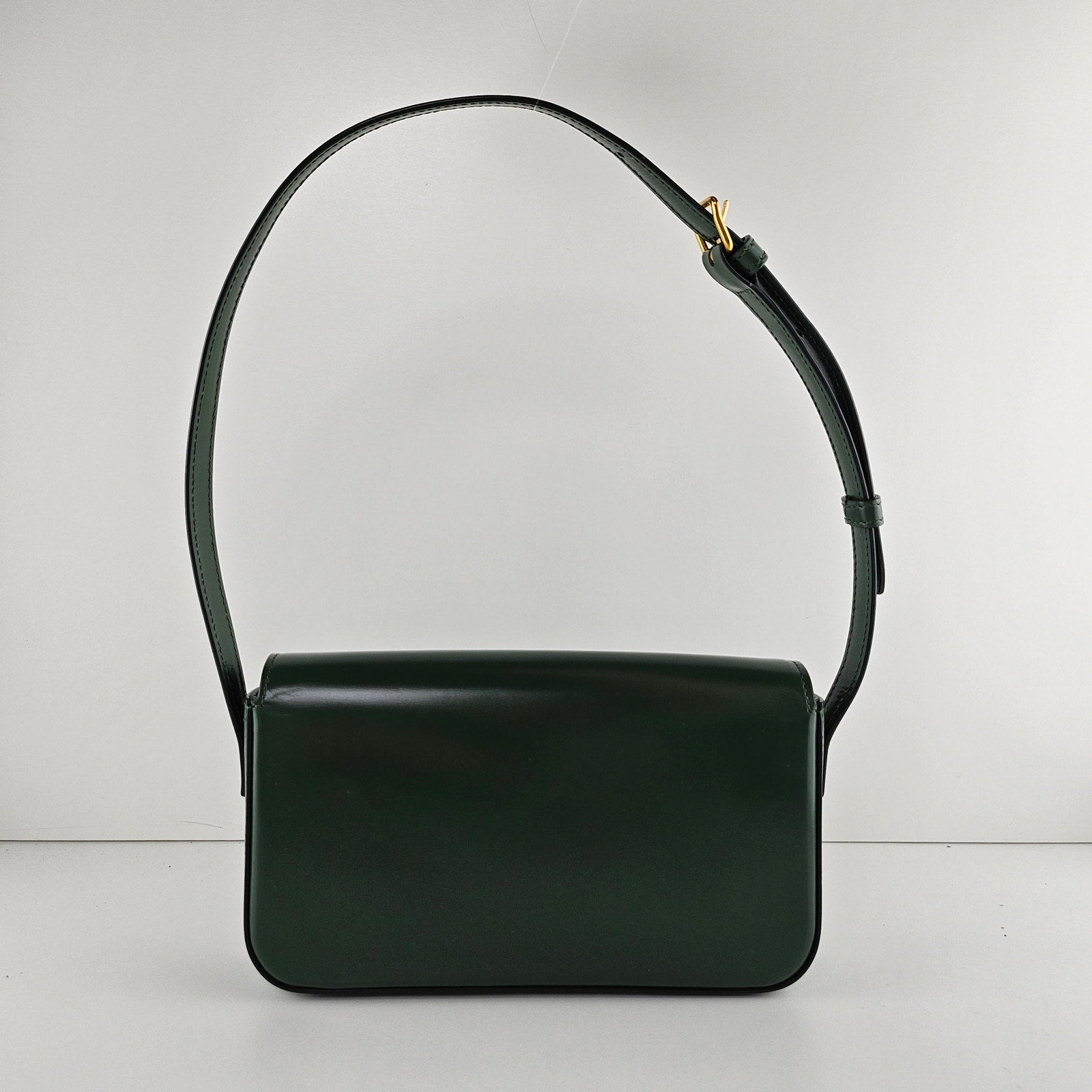 Celine Shiny Calfskin Triomphe Forest Green Shoulder Bag