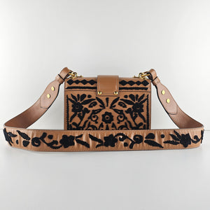 Prada Cahier Caramel Medium Madras Brown And Black Leather Cross Body Bag