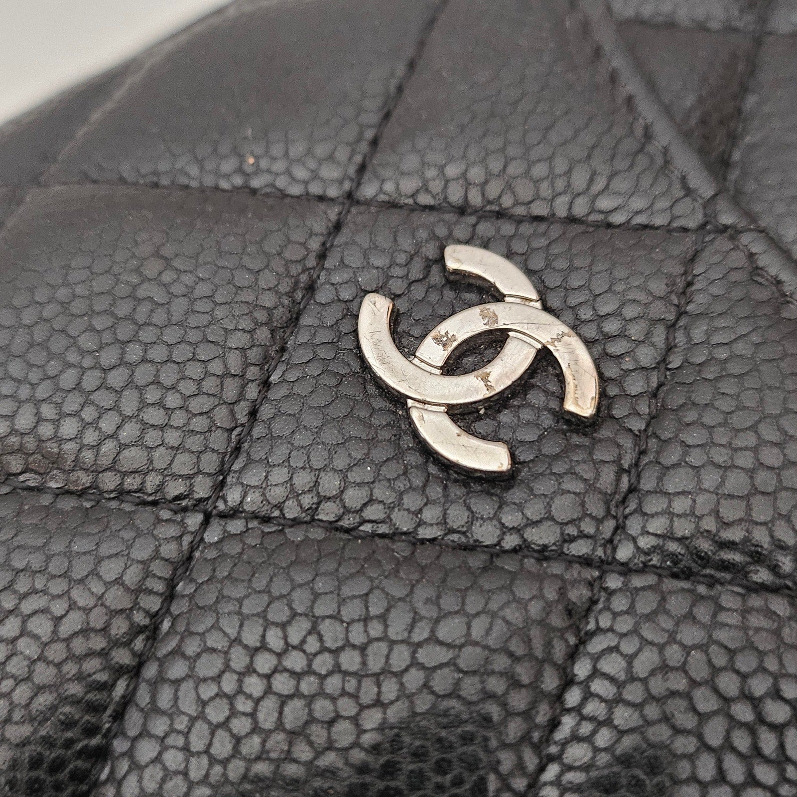 Chanel Black Caviar Leather Quilted Phone Holder Long ZIp Wallet