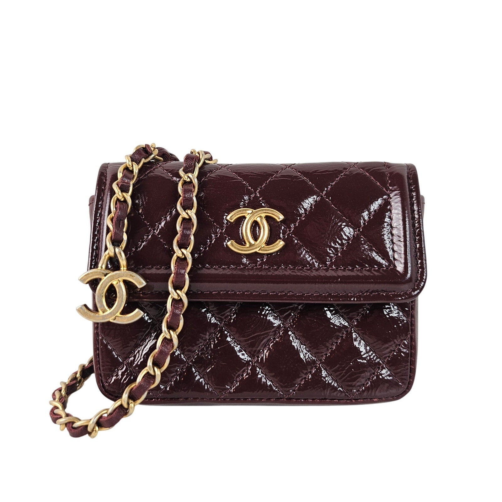 Chanel 2020 Mini Card Holder On Chain Belt Bag Burgundy