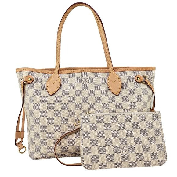 Louis Vuitton Neverfull Pm White Damier Azur Canvas Tote