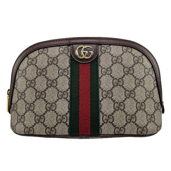 Gucci GG Supreme Monogram Textured Calfskin Web Large Ophidia Cosmetic Case