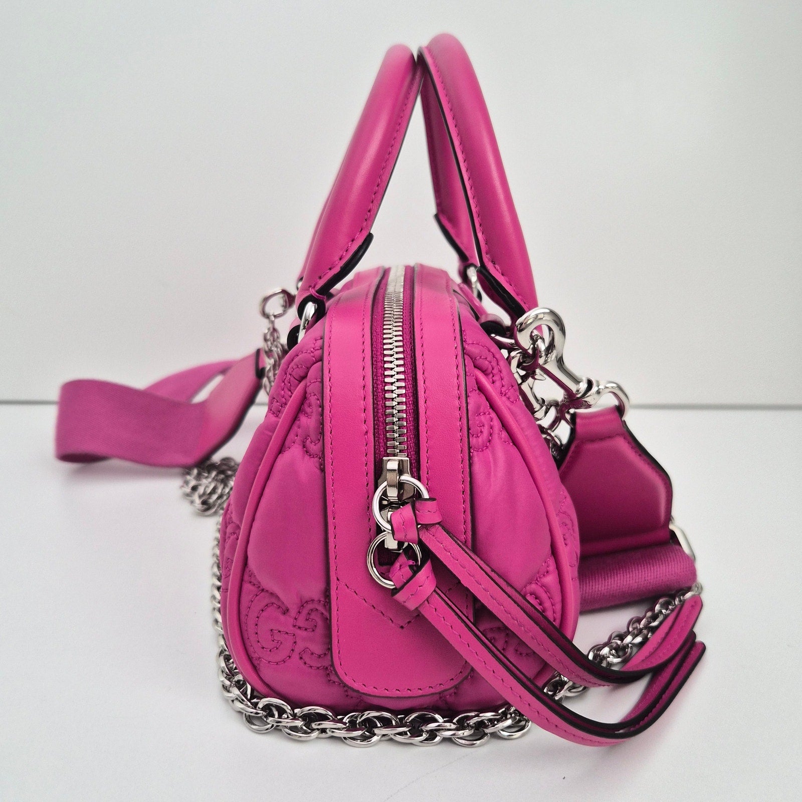 Gucci Nylon Calfskin Enamel GG Matelasse Mini Bowler Bag Lovely