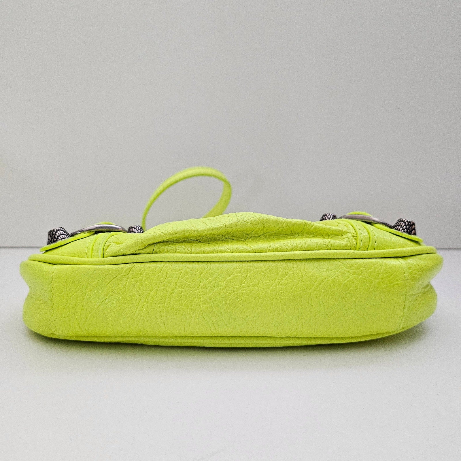 Balenciaga Agneau Arena Le Cagole Mini Purse With Chain Neon Yellow