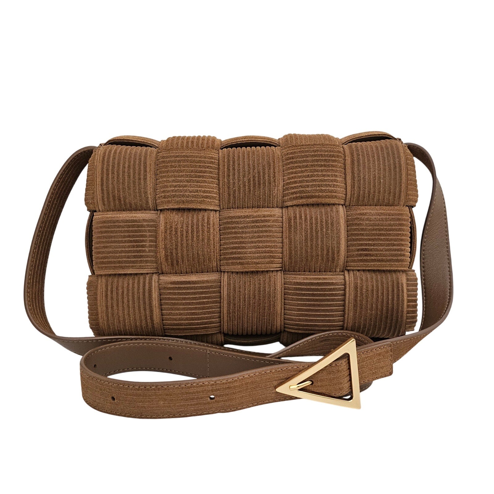 Bottega Veneta Brown Intreccio Corduroy Suede Padded Cassette