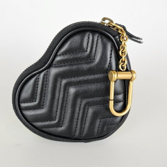 Gucci Calfskin Matelasse GG Marmont Heart Coin Purse Black