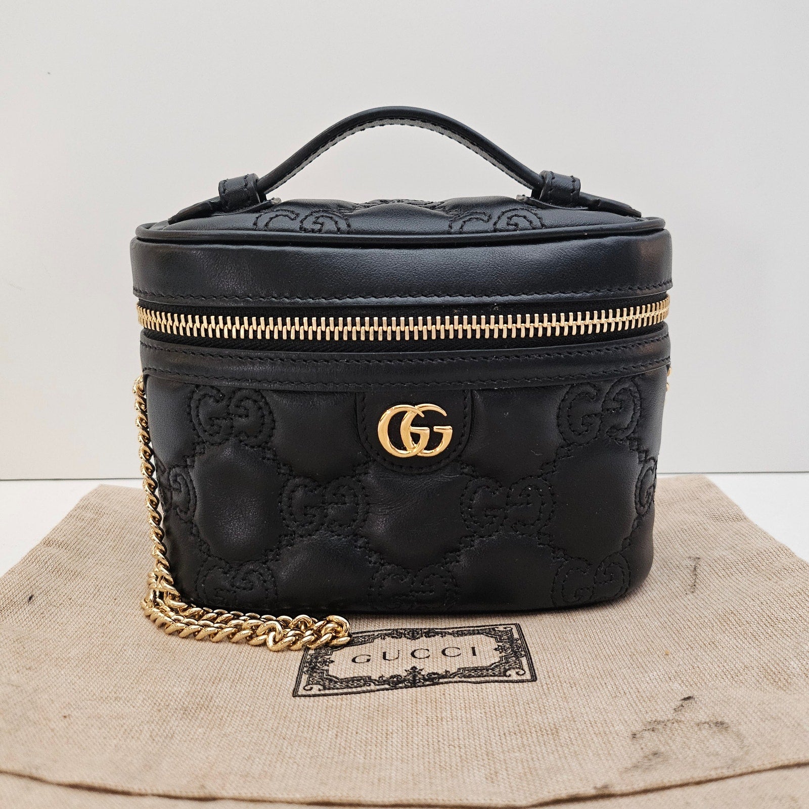 Gucci  Calfskin GG Matelasse Mini Top Handle Bag Black